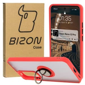 Bizon Case Hybrid Ring Oppo Reno 12 Pro rauchig mit rotem Rahmen