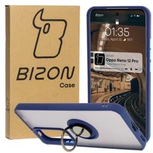 Bizon Case Hybrid Ring Oppo Reno 12 Pro rauchig mit einem navyblauen Rahmen
