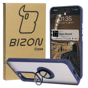 Bizon Case Hybrid Ring Oppo Reno 12 rauchig mit einem navyblauen Rahmen