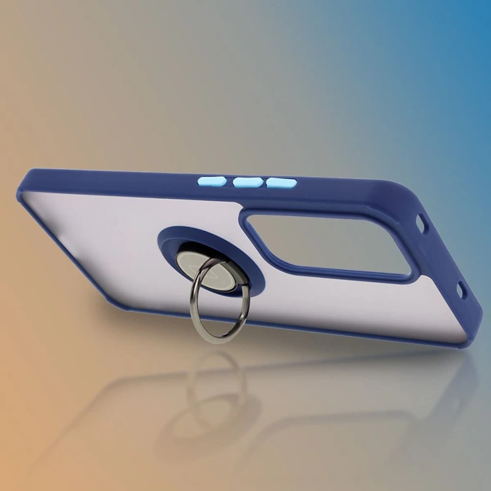 Bizon Case Hybrid Ring Oppo Reno 12 rauchig mit einem navyblauen Rahmen - 6