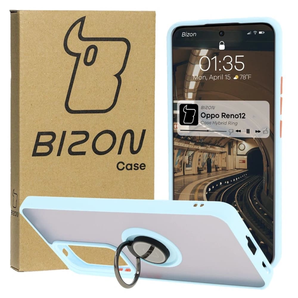 Bizon Case Hybrid Ring Oppo Reno 12 smoky with a light blue frame - 1