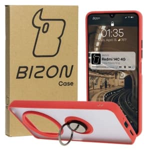 Bizon Case Hybrid Ring Xiaomi Redmi 14C 4G / POCO C75 smoky with a red frame