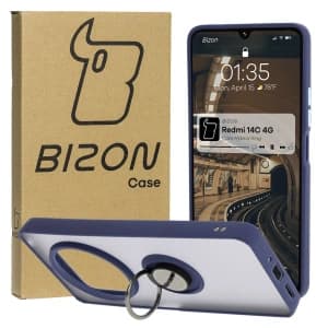 Bizon Case Hybrid Ring Xiaomi Redmi 14C 4G / POCO C75 rauchig mit einem navyblauen Rahmen