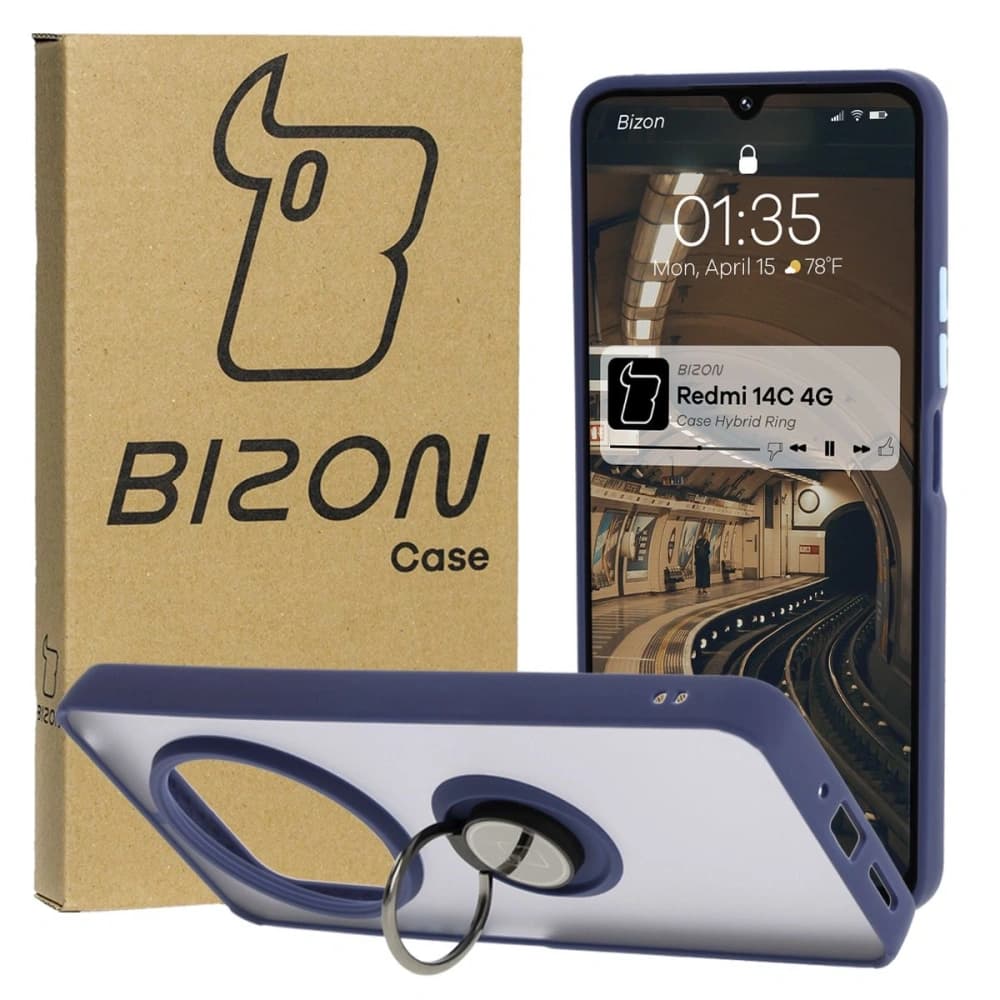 Bizon Case Hybrid Ring Xiaomi Redmi 14C 4G / POCO C75 rauchig mit einem navyblauen Rahmen - 1