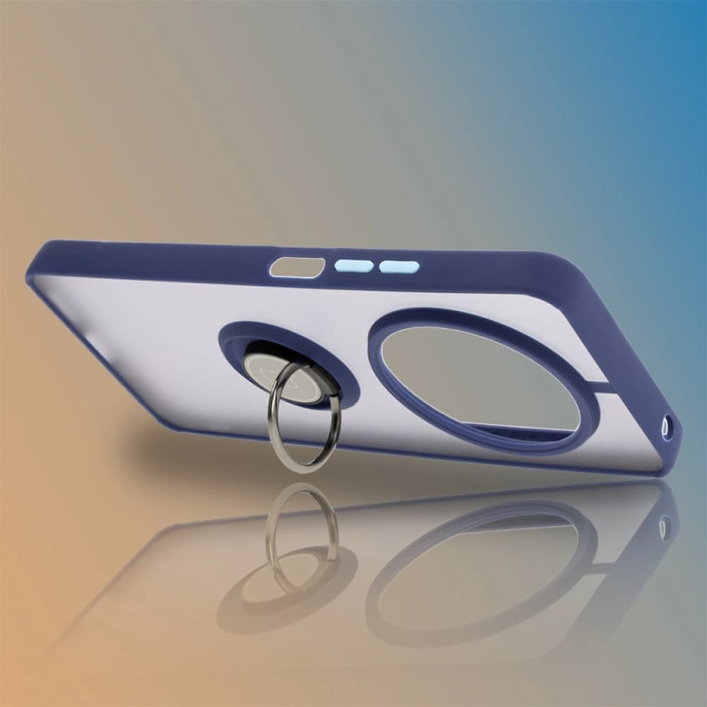 Bizon Case Hybrid Ring Xiaomi Redmi 14C 4G / POCO C75 rauchig mit einem navyblauen Rahmen - 6