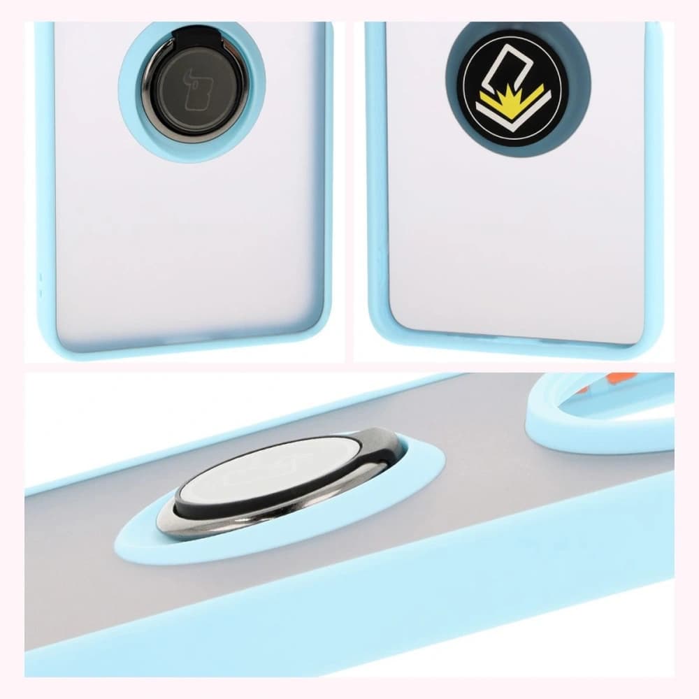 Bizon Case Hybrid Ring Xiaomi Redmi 14C 4G / POCO C75 rauchig mit einem hellblauen Rahmen - 4