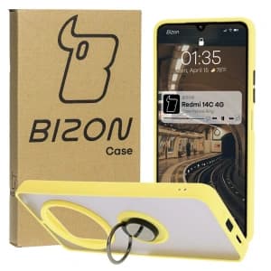 Bizon Case Hybrid Ring Xiaomi Redmi 14C 4G / POCO C75 rauchig mit einem gelben Rahmen