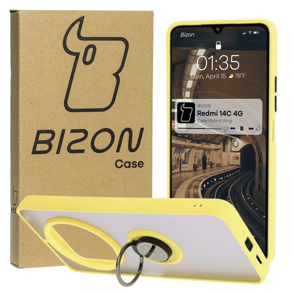Bizon Case Hybrid Ring Xiaomi Redmi 14C 4G / POCO C75 smoky with a yellow frame - 1