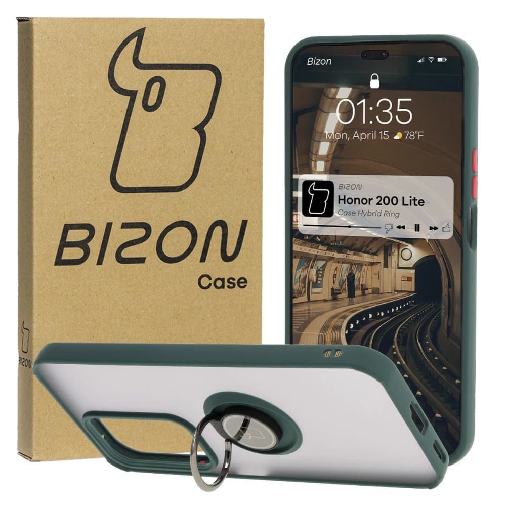 Bizon Case Hybrid Ring Honor 200 Lite rauchig mit einem dunkelgrünen Rahmen - 1