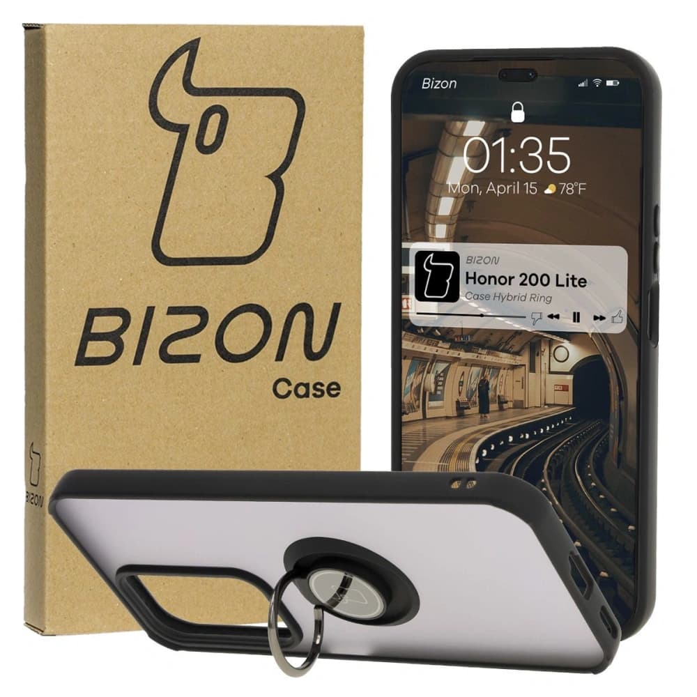 Bizon Case Hybrid Ring Honor 200 Lite rauchig mit einem schwarzen Rahmen - 1