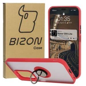 Bizon Case Hybrid Ring Honor 200 Lite rauchig mit einem roten Rahmen