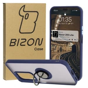 Bizon Case Hybrid Ring Honor 200 Lite rauchig mit einem marineblauen Rahmen