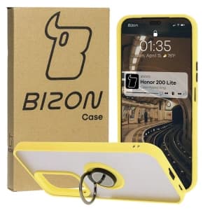 Bizon Case Hybrid Ring Honor 200 Lite rauchig mit einem gelben Rahmen