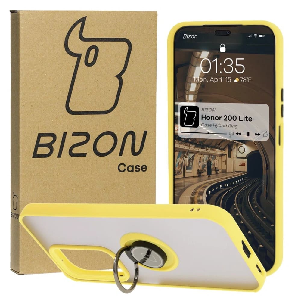 Bizon Case Hybrid Ring Honor 200 Lite rauchig mit einem gelben Rahmen - 1