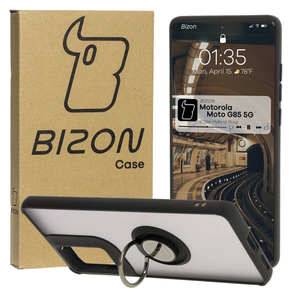 Bizon Case Hybrid Ring Motorola Moto G85 5G smoky with a black frame - 1