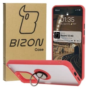 Bizon Case Hybrid Ring Xiaomi Redmi 13 4G rauchig mit einem roten Rahmen