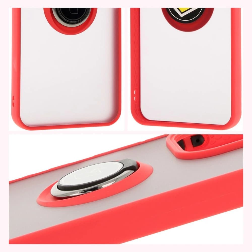 Bizon Case Hybrid Ring Xiaomi Redmi 13 4G rauchig mit einem roten Rahmen - 4