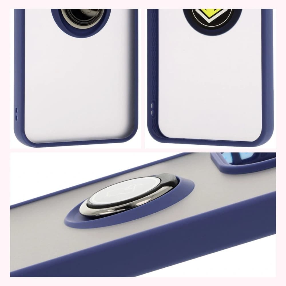 Bizon Case Hybrid Ring Xiaomi Redmi 13 4G rauchig mit einem marineblauen Rahmen - 4