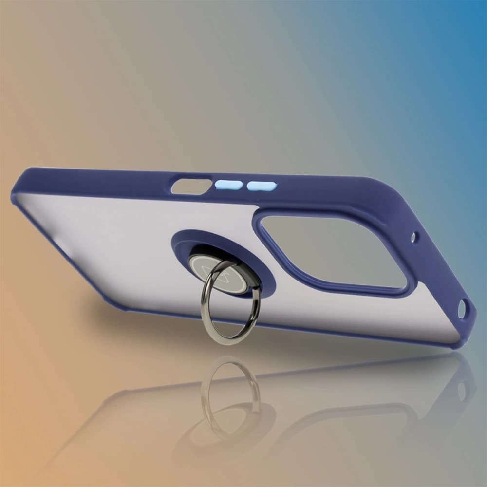Bizon Case Hybrid Ring Xiaomi Redmi 13 4G rauchig mit einem marineblauen Rahmen - 6