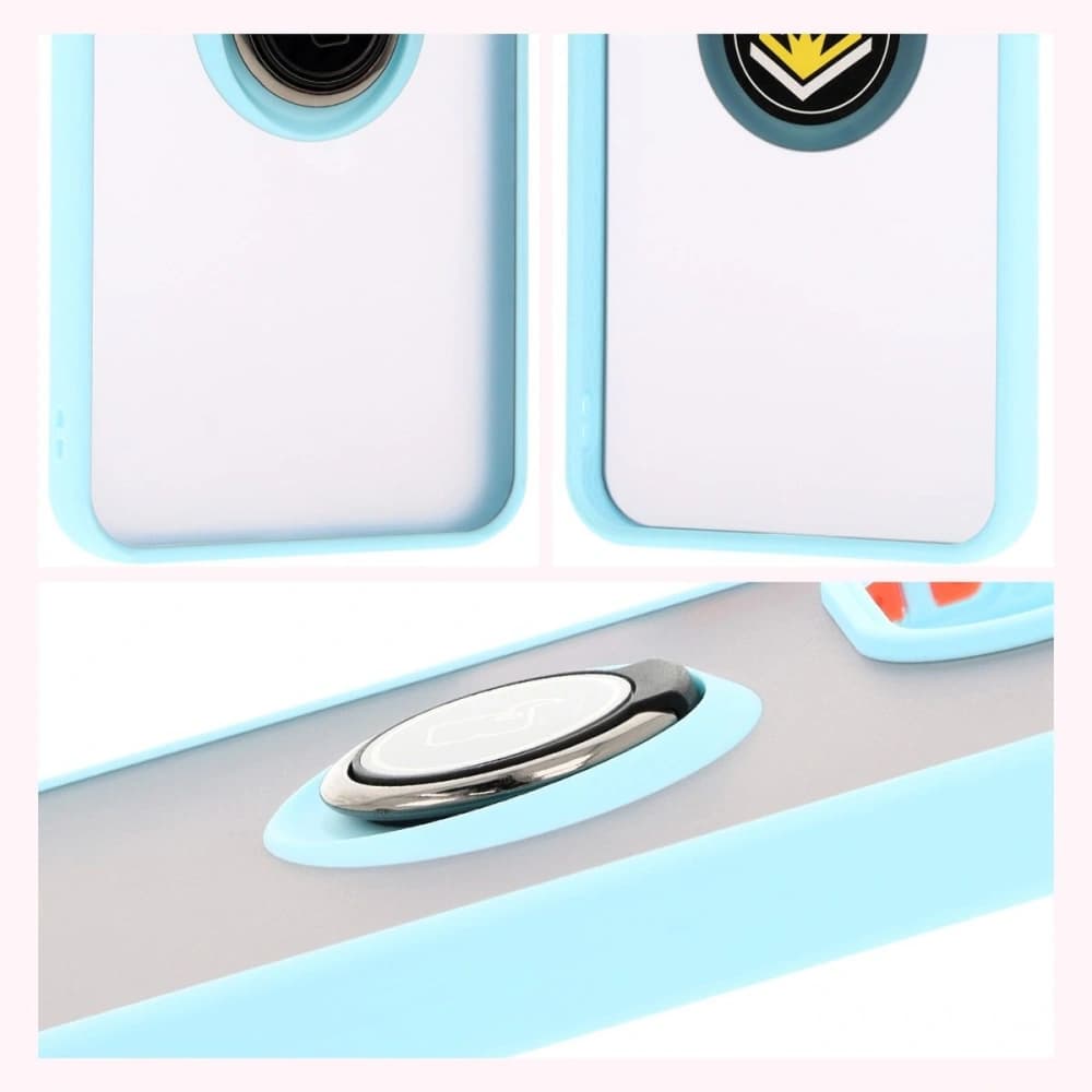 Bizon Case Hybrid Ring Xiaomi Redmi 13 4G rauchig mit einem hellblauen Rahmen - 4