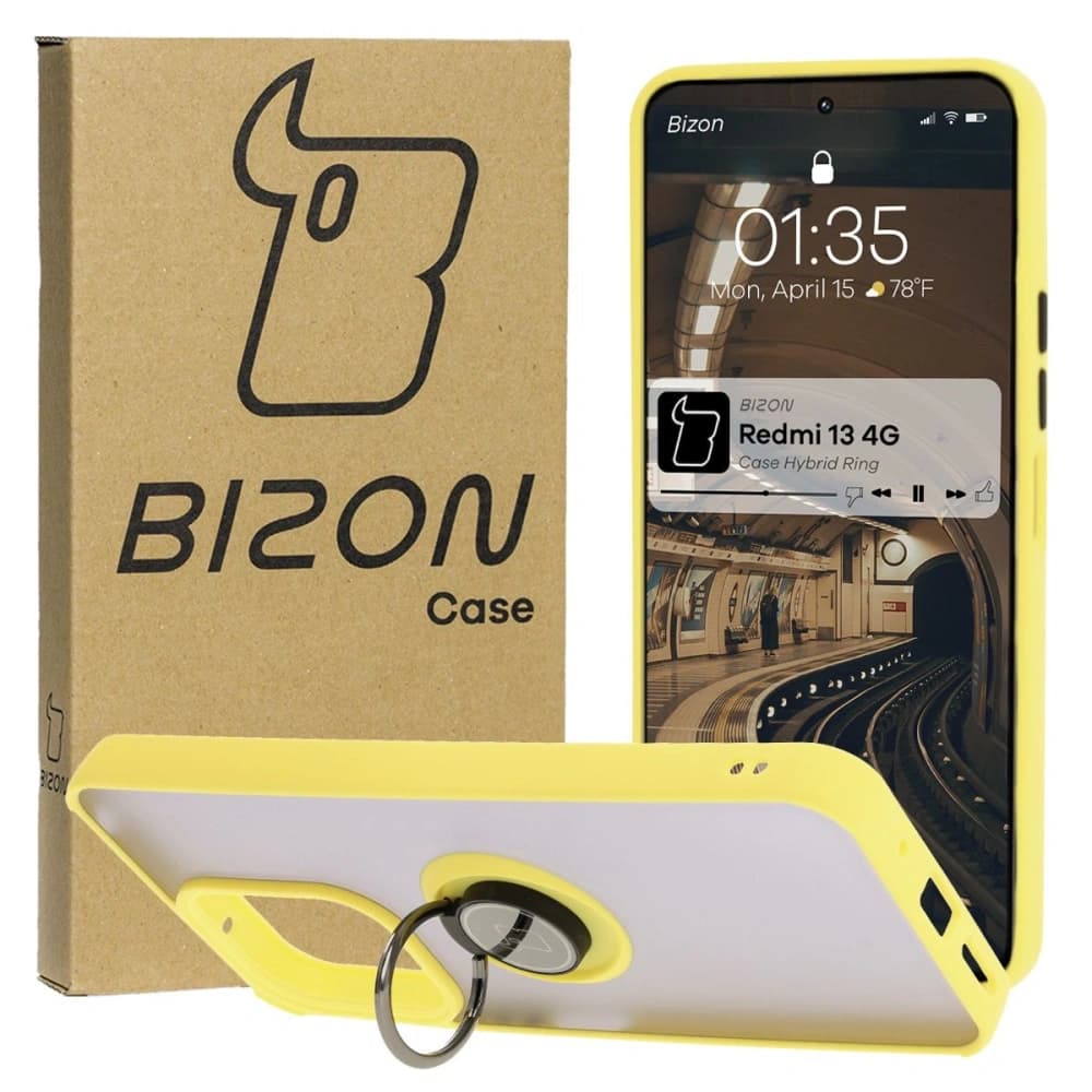 Bizon Case Hybrid Ring Xiaomi Redmi 13 4G smoky with a yellow frame - 1