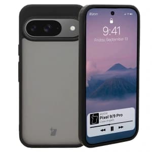 Bizon Case Angelo Google Pixel 9 / 9 Pro rauchig mit einem schwarzen Rahmen