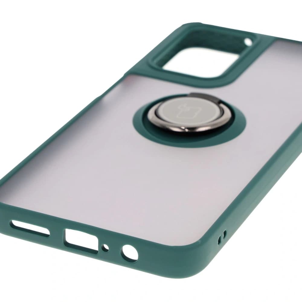 Bizon Case Hybrid Ring Motorola Moto G35 5G rauchig mit einem dunkelgrünen Rahmen - 5