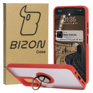 Bizon Case Hybrid Ring Motorola Moto G35 5G rauchig mit einem roten Rahmen