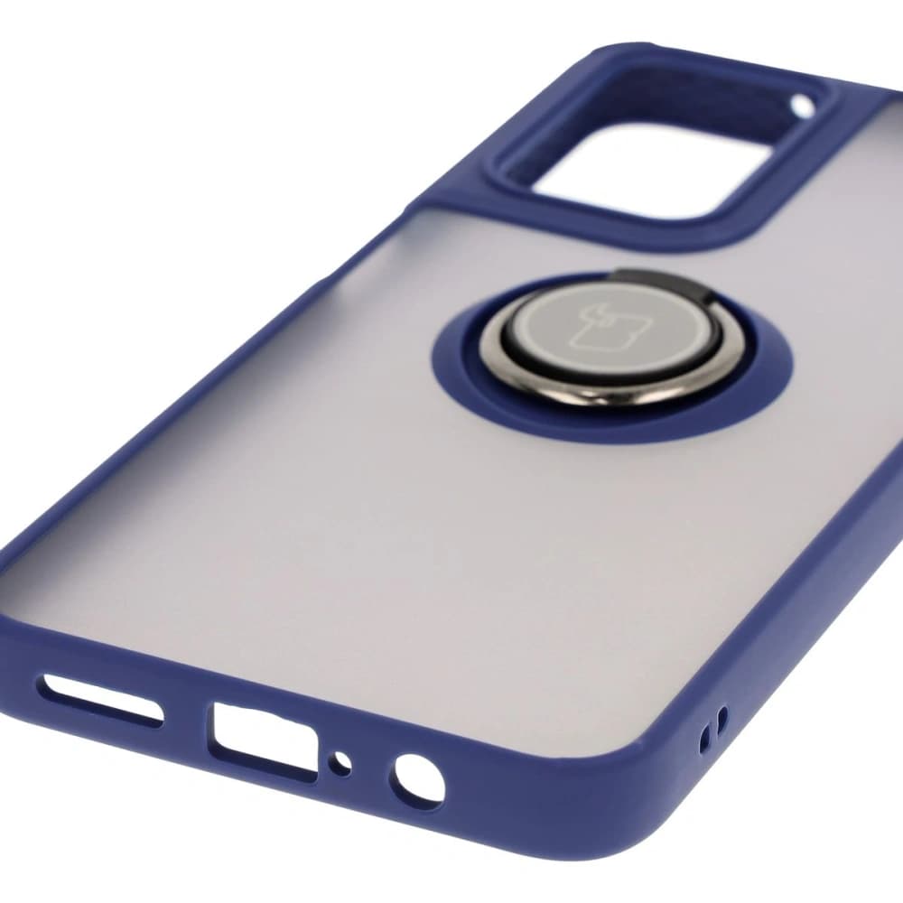 Bizon Case Hybrid Ring Motorola Moto G35 5G rauchig mit einem navyblauen Rahmen - 5