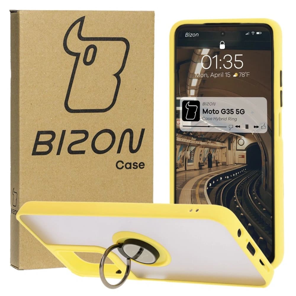 Bizon Case Hybrid Ring Motorola Moto G35 5G rauchig mit einem gelben Rahmen - 1