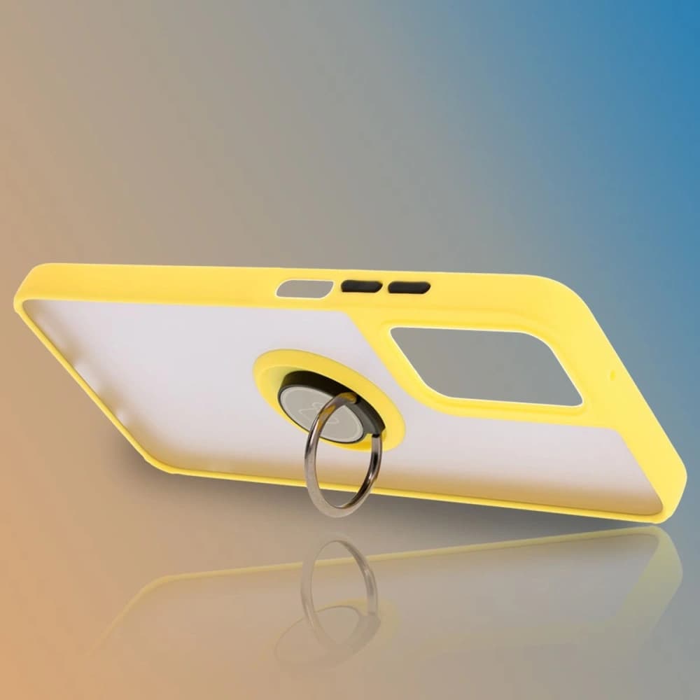 Bizon Case Hybrid Ring Motorola Moto G35 5G rauchig mit einem gelben Rahmen - 6