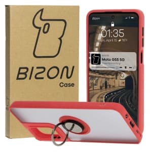 Bizon Case Hybrid Ring Motorola Moto G55 5G smoky with a red frame