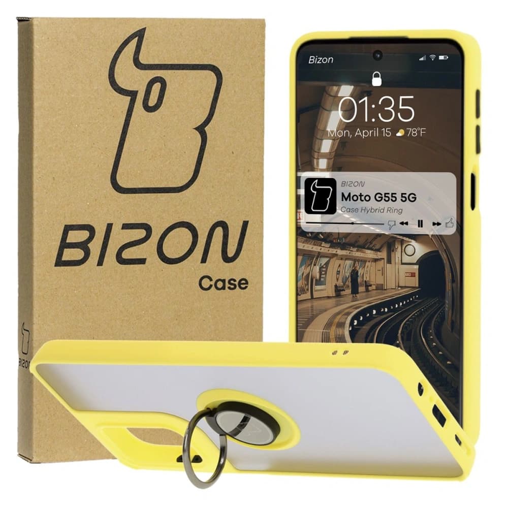 Bizon Case Hybrid Ring Motorola Moto G55 5G smoky with a yellow frame - 1
