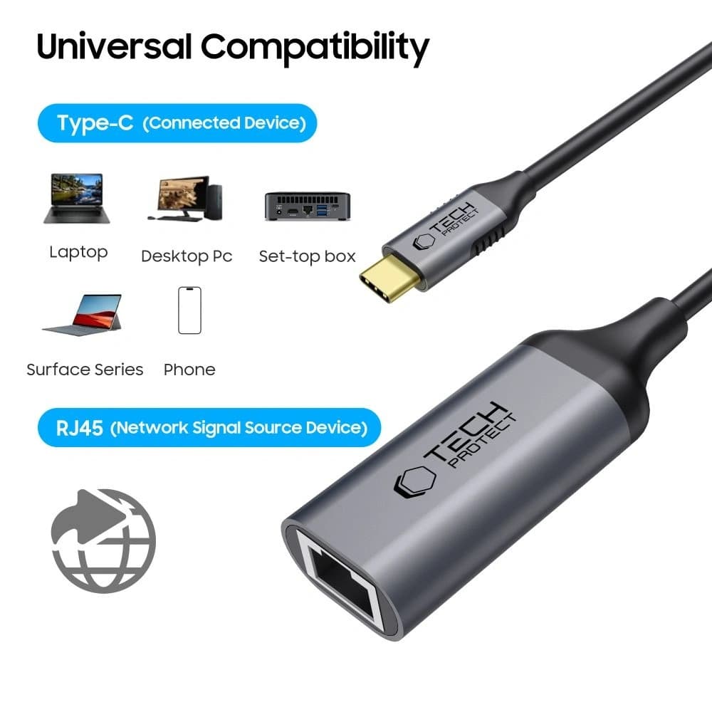 Tech-Protect Ultraboost Adapter USB-C / Ethernet RJ45 1000Mbps Schwarz - 2