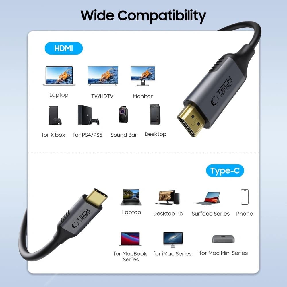 Tech-Protect Ultraboost Kabel USB-C / HDMI 2.0 4K 60Hz 180cm Schwarz - 2