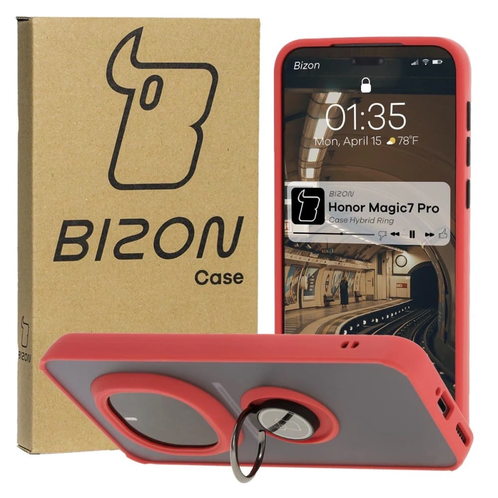 Bizon Case Hybrid Ring Honor Magic7 Pro tinted with a red frame - 1