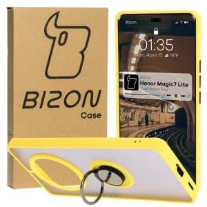 Bizon Case Hybrid Ring Honor Magic7 Lite smoky with a yellow frame