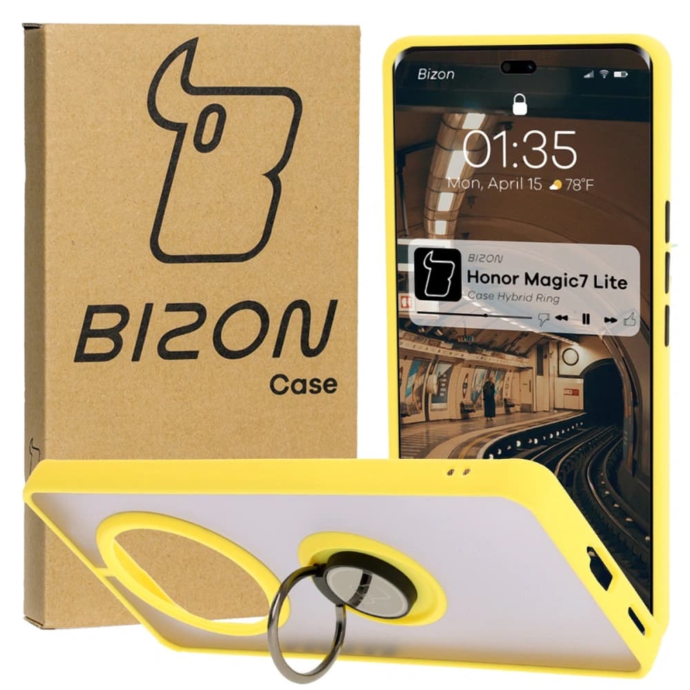 Bizon Case Hybrid Ring Honor Magic7 Lite smoky with a yellow frame - 1