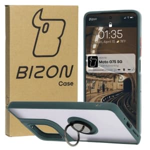 Bizon Case Hybrid Ring Motorola Moto G75 5G rauchig mit einem dunkelgrünen Rahmen
