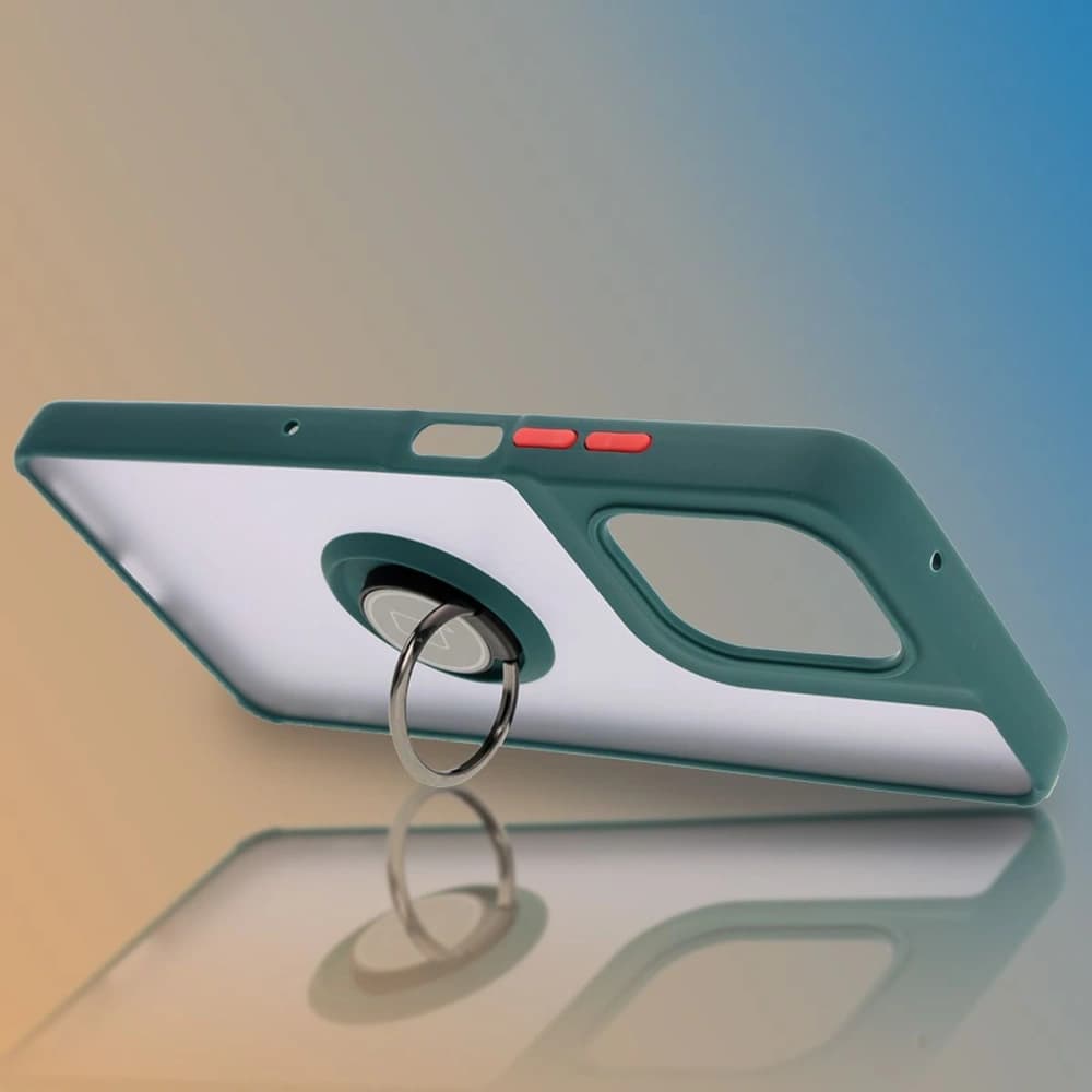 Bizon Case Hybrid Ring Motorola Moto G75 5G rauchig mit einem dunkelgrünen Rahmen - 6