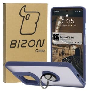 Bizon Case Hybrid Ring Motorola Moto G75 5G rauchig mit einem dunkelblauen Rahmen