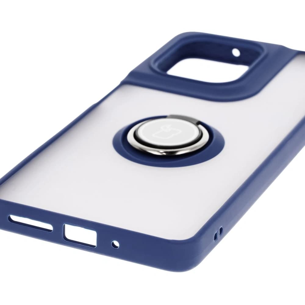 Bizon Case Hybrid Ring Motorola Moto G75 5G rauchig mit einem dunkelblauen Rahmen - 5