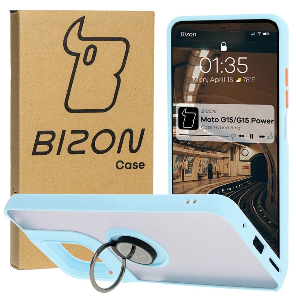 Bizon Case Hybrid Ring Motorola Moto G15 / G15 Power smoky with a light blue frame - 1