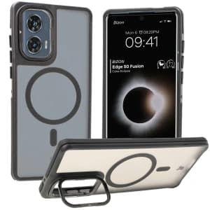 Bizon Case Eclipse Stand & Magnetic Motorola Edge 50 Fusion rauchig mit einem schwarzen Rahmen
