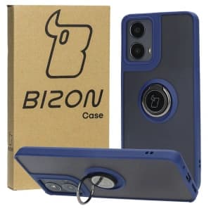 Bizon Case Hybrid Ring Motorola Moto G04 / G24 / G24 Power rauchig mit einem dunkelblauen Rahmen