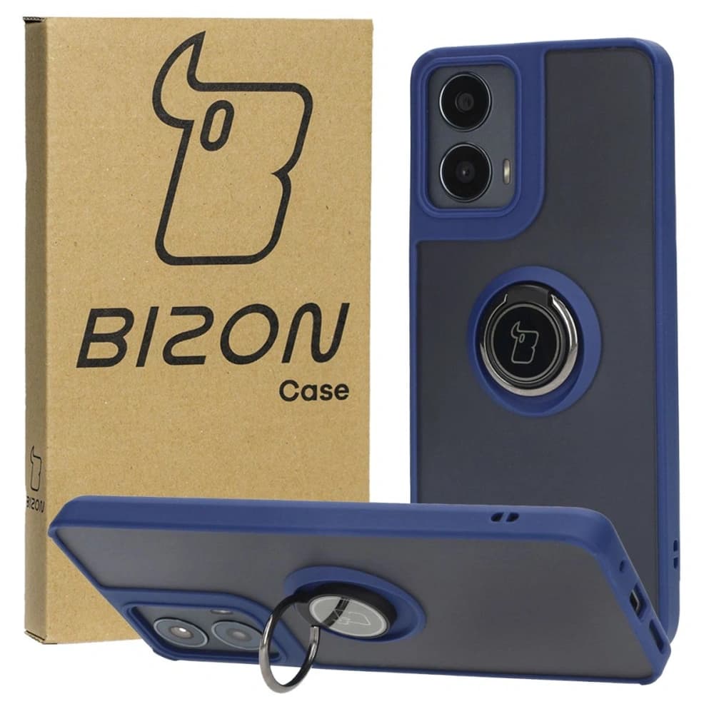 Bizon Case Hybrid Ring Motorola Moto G04 / G24 / G24 Power rauchig mit einem dunkelblauen Rahmen - 1
