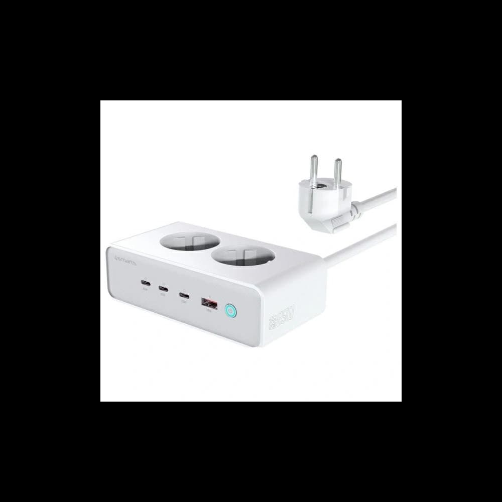 4smarts 6in1 Verlängerungskabel 2xAC, USB-A, 3xUSB-C 65W GaN weiß - 1