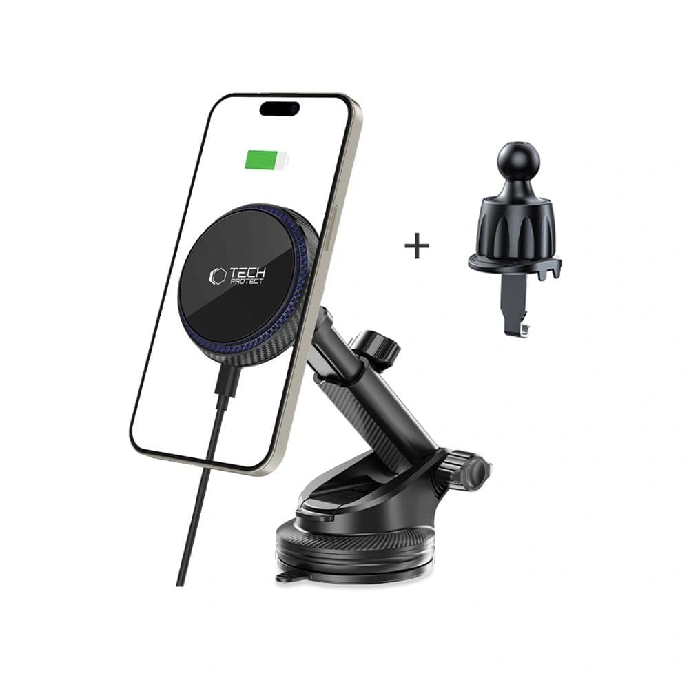 Tech-protect Mm15w-v4 Magnetic Magsafe Dashboard & Vent Car Mount Wireless Charger 15w Black - 2