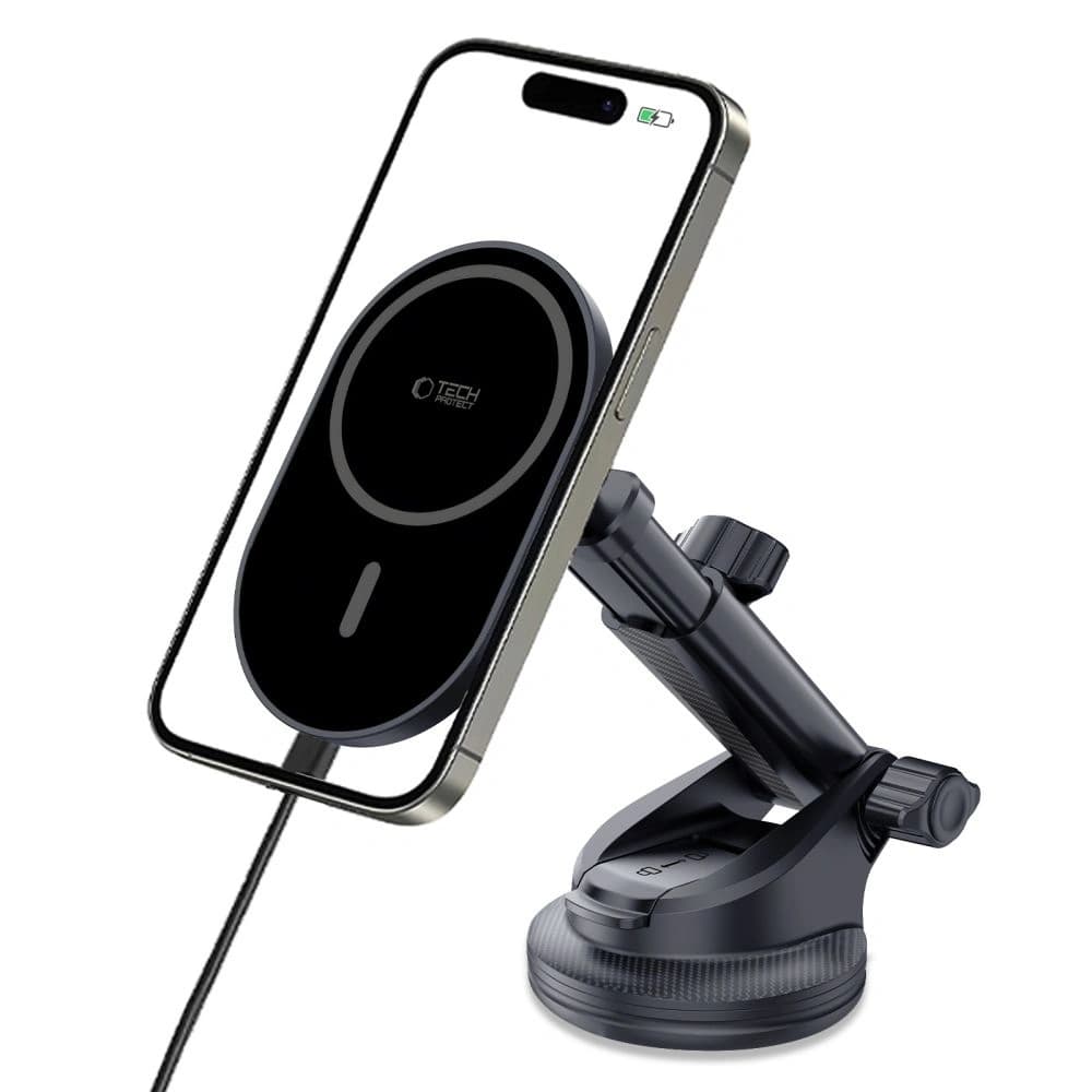 Tech-Protect MM15W-V6 Magnetic MagSafe Dashboard & Vent Car Mount Wireless Charger 15W Black - 2