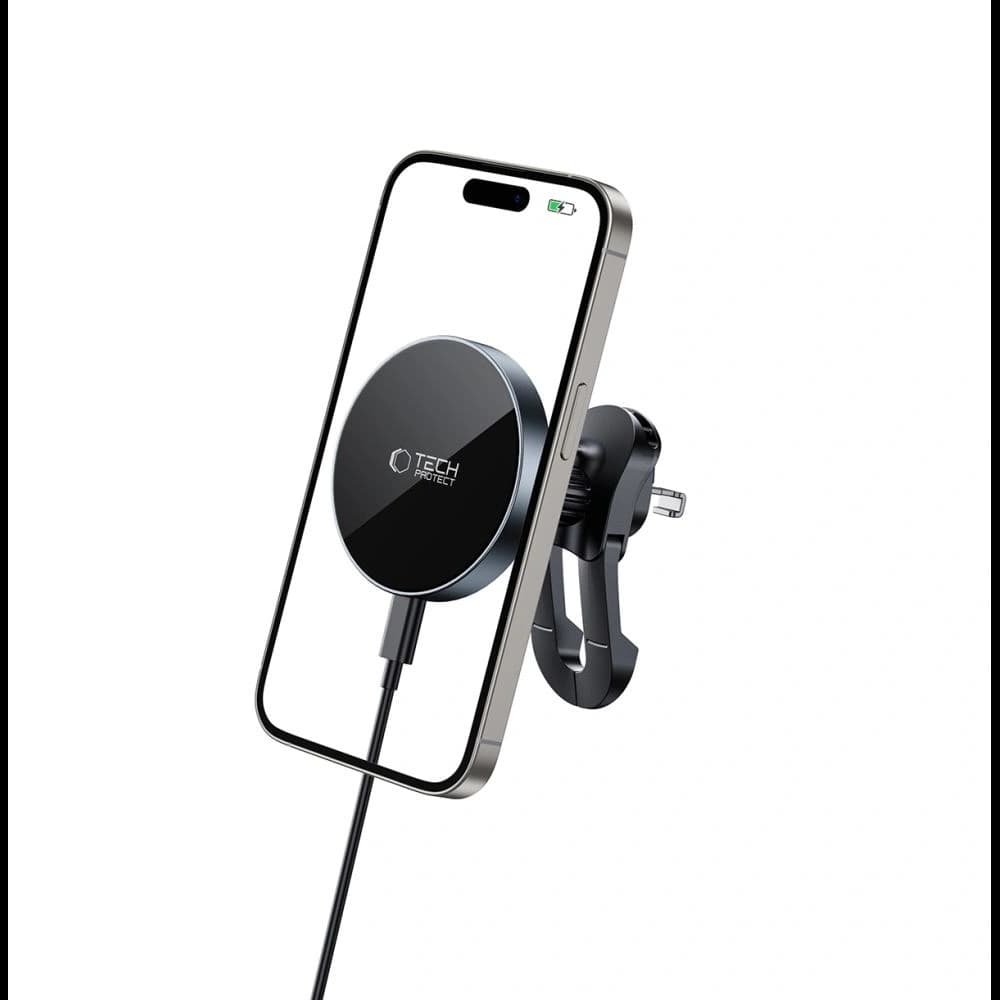 Tech-protect Mm15w-v5 Magnetic Magsafe Stable Vent Car Mount Wireless Charger 15w Black/black - 2